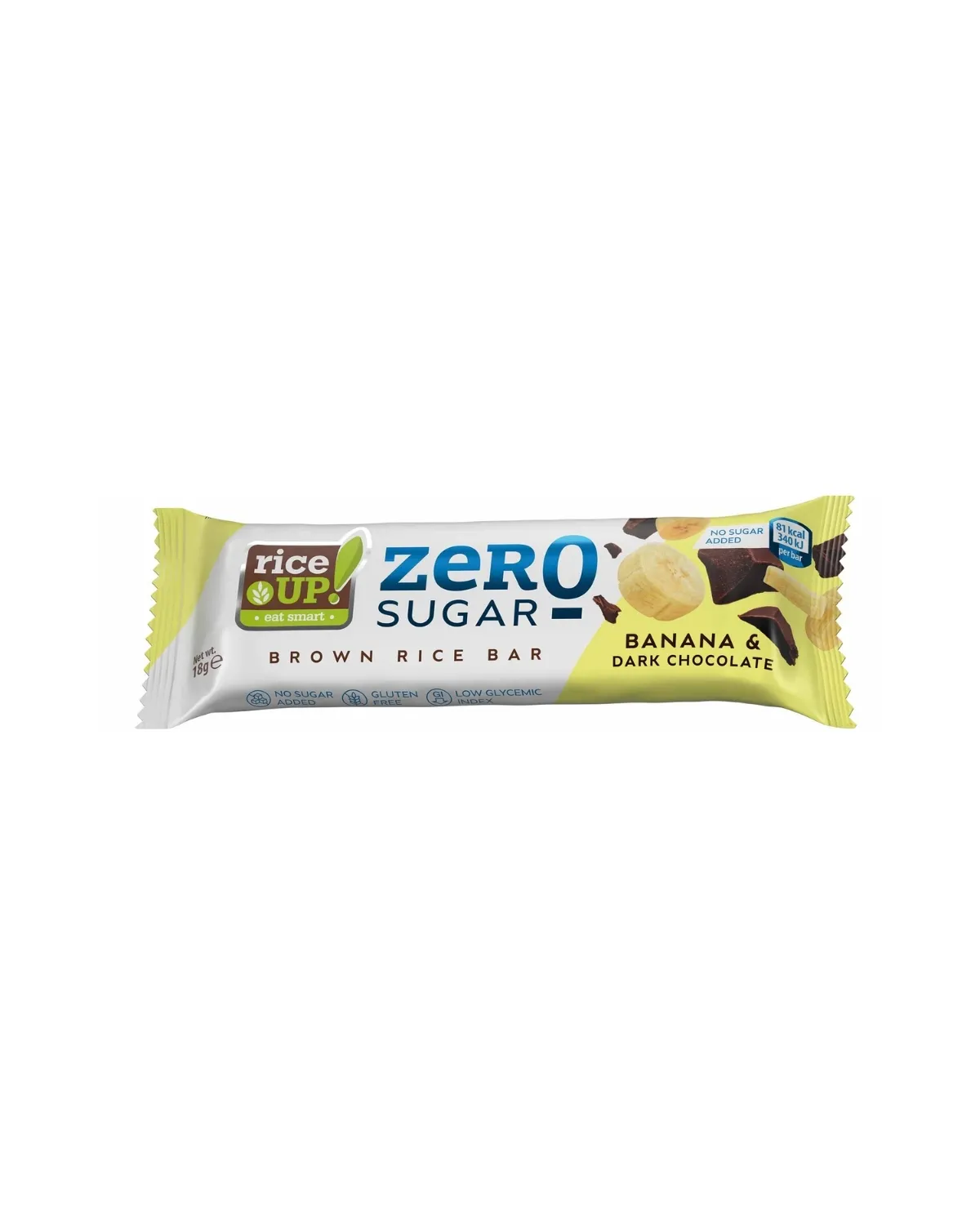 RICE UP ZERO SUGAR BANANA & DARK CHOCOLATE BROWN RICE BAR 18G 