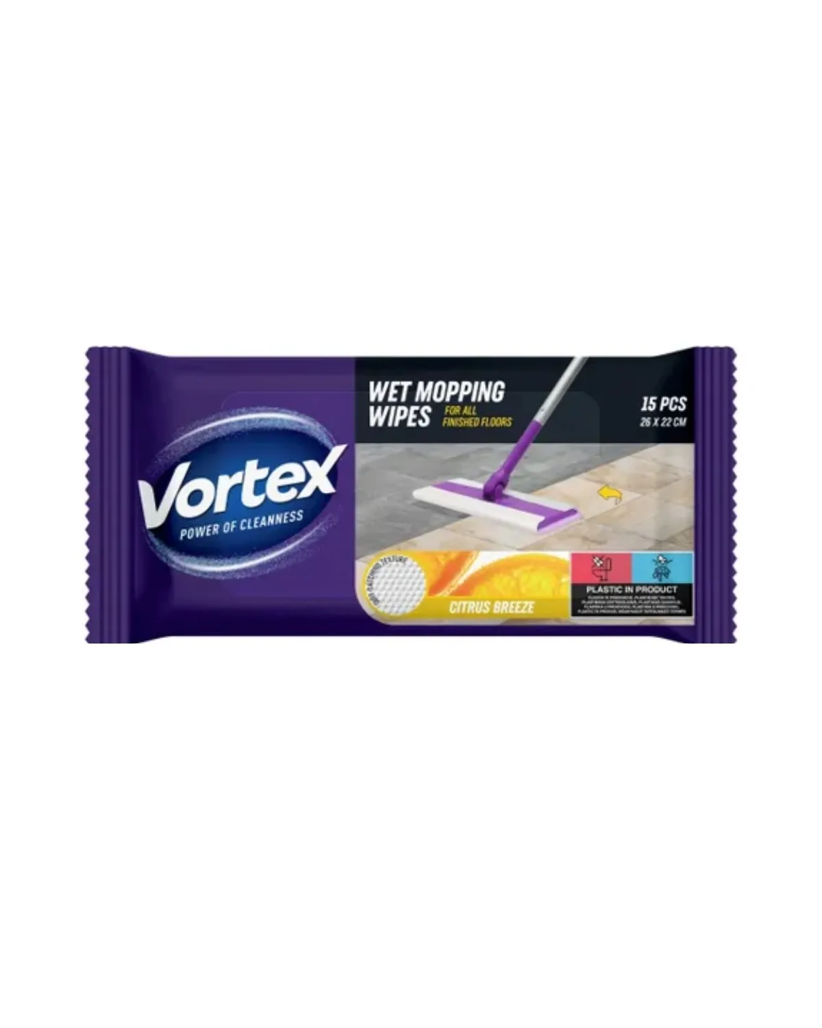 VORTEX VLAŽNE MARAMICE ZA CISCENJE PODOVA-CITRUS 15KOM 