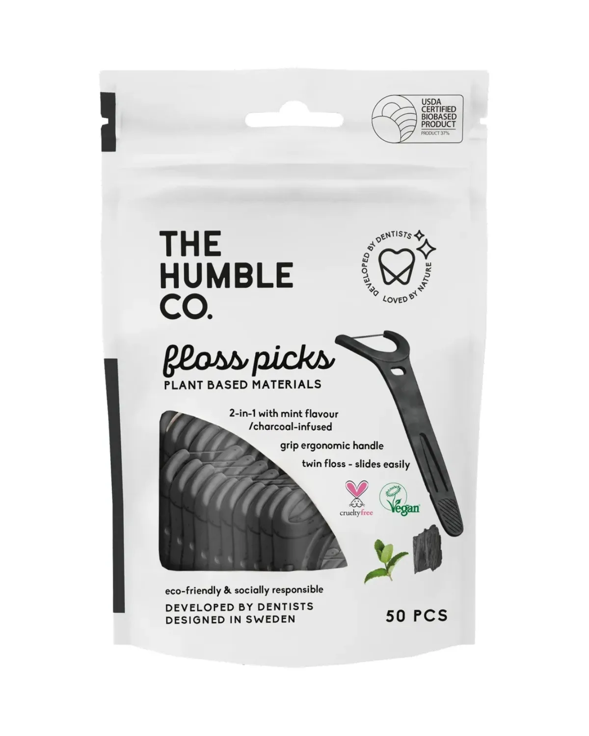 HUMBLE FLOSS KONAC ČAČKALICE 50KOM- UGALJ DFP8004 