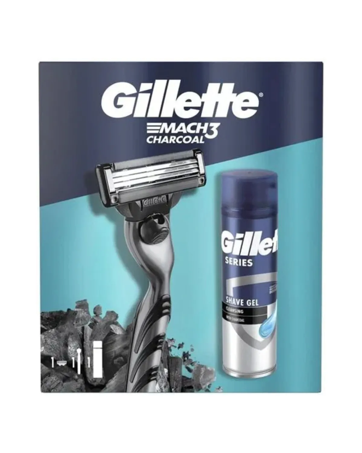 GILLETTE SET GIFT MACH 3 CHARCOL 2UP + SERIES GEL 