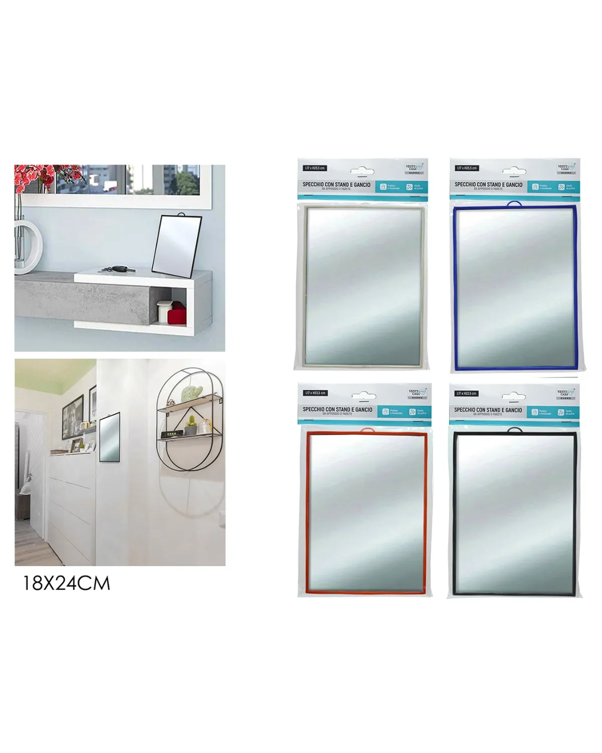 VESTI CASA PRAVOUGAONO OGLEDALO SA POSTOLJEM 18X24CM 