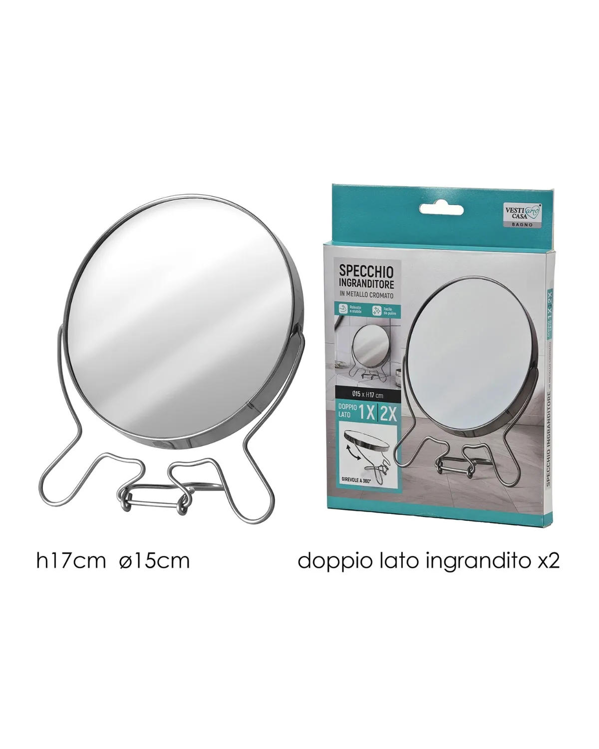 VESTI CASA OKRETNO OKRUGLO OGLEDALO 15XH17 CM HROMIRANO 