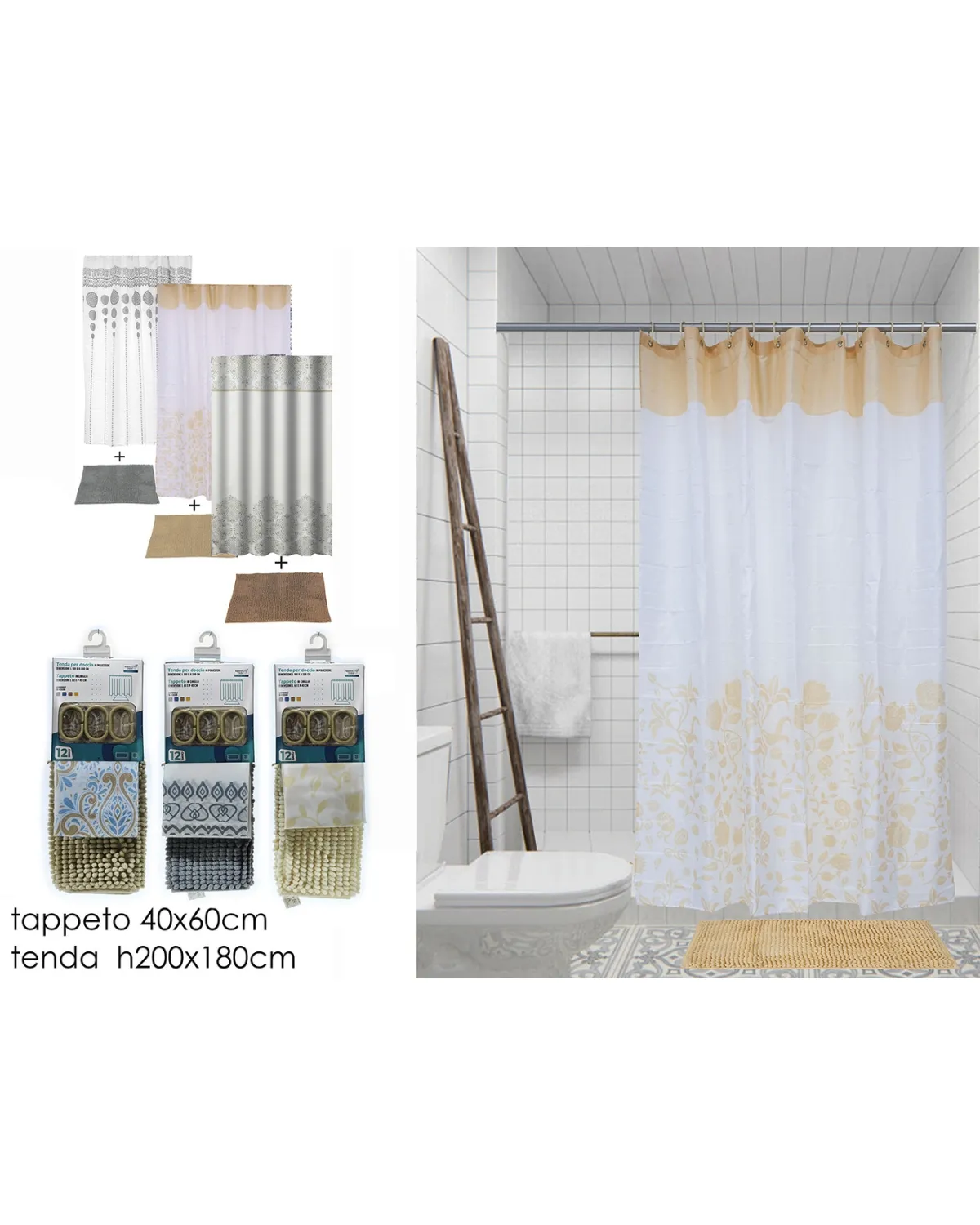 VESTI CASA SET ZAVJESA ZA TUŠ 180X200 + PROSTIRKA 40X60CM 