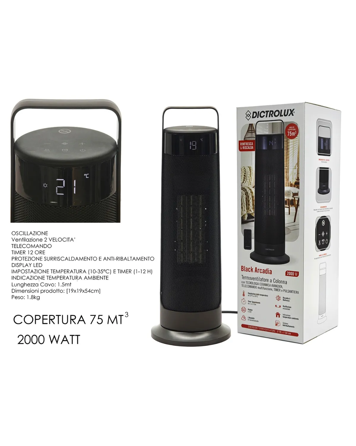 DICTROLUX GRIJALICA BLACK ARCADIA 2000W SA DALJINSKIM 