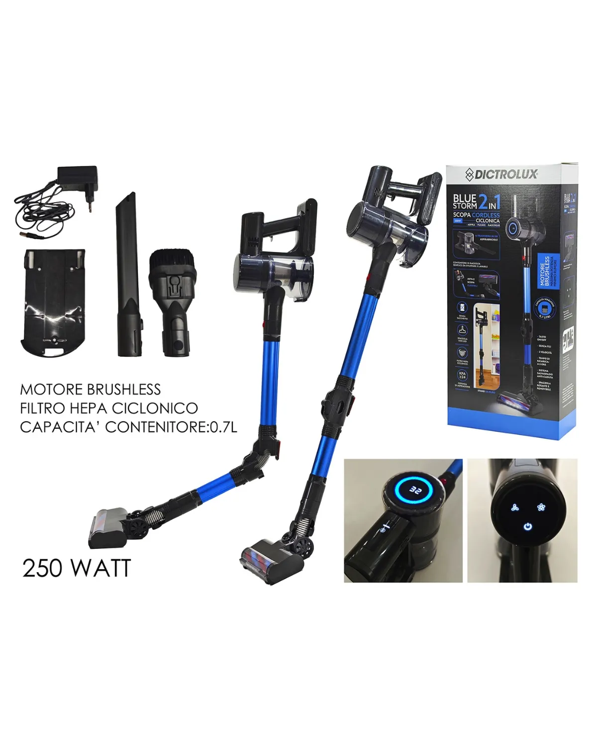 DICTROLUX DIGITALNI ŠTAPNI SKLOPIVI USISIVAČ BLUESTORM 2U1 250W 