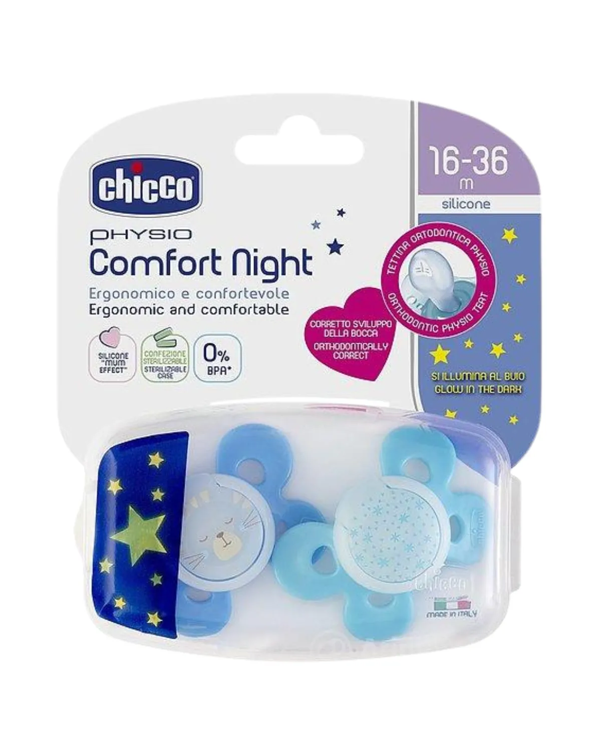 VARALICA PHYSIO SILIKON 16-36M+ 2/1 0%BPA PLAVA COMFORT 