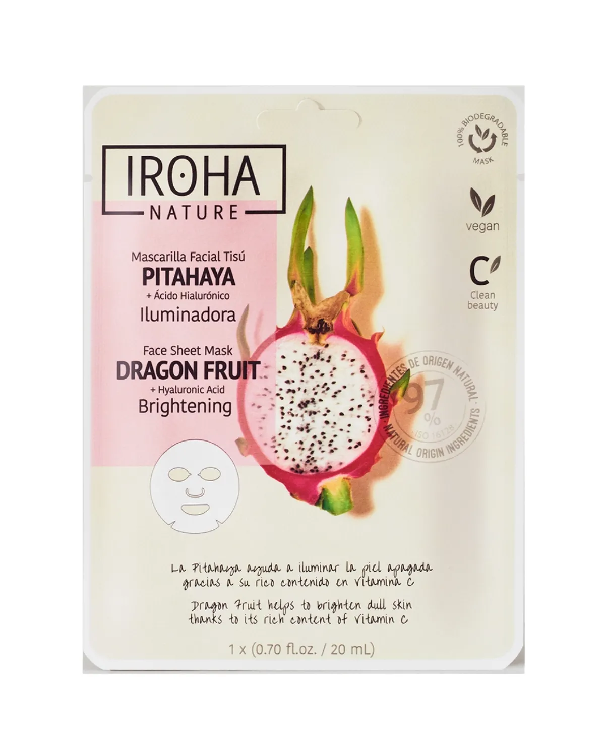 IROHA TISSUE MASKA ZA LICE 97% NATURAL DRAGON FRUIT BRIGHTENING 
