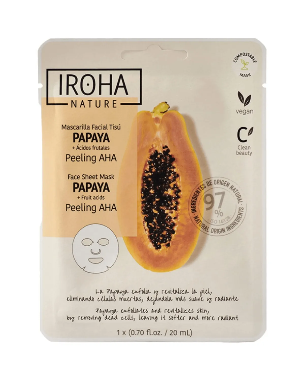 IROHA TISSUE MASKA ZA LICE 97% NATURAL PAPAYA PEELING AHA 