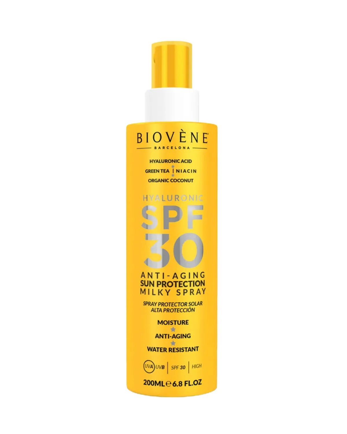 BIOVENE HYALURONIC SPF 30 ANTI AGING SUN PROTECTION MILK SPRAY ORGANIC COCONUT