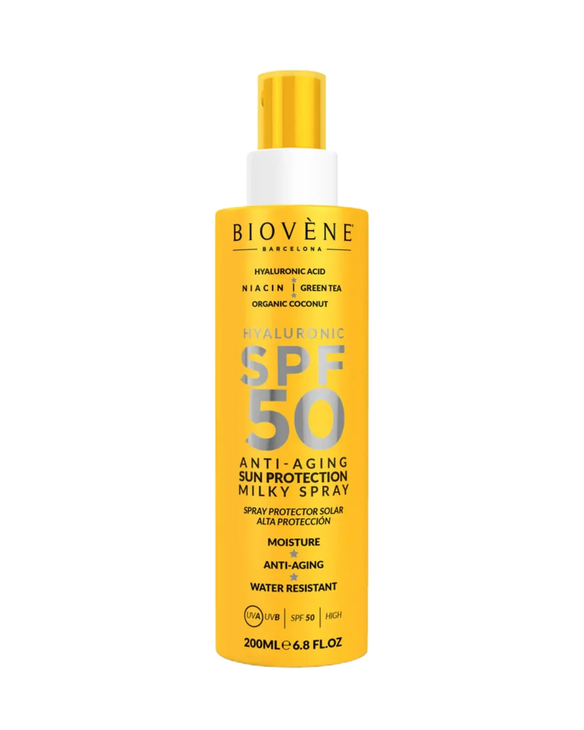 BIOVENE HYALURONIC SPF 50 ANTI AGING SUN PROTECTION MILK SPRAY ORGANIC COCONUT