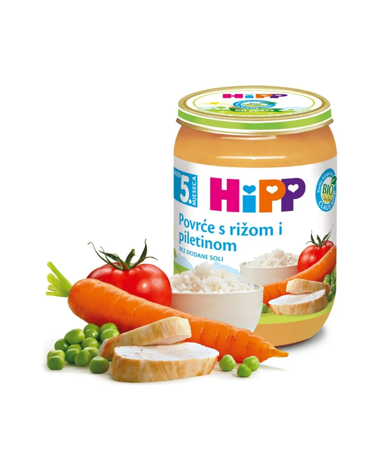 HIPP MESNA - PILETINA SA POVRĆEM I RIZOM - 5 MJ. 