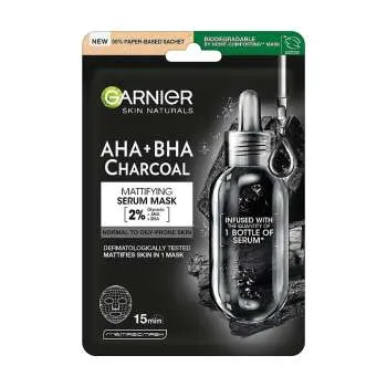 GARNIER PURE CHARCOAL & BLACK TEA PORE REFINING TISSUE FACE MASK FOR OILY SKIN 