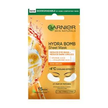 GARNIER MASKA ZA LICE HYDRA BOMB TISSUE MASK REDUCES VISIBILITY OF DARK CIRCLES ORANGE YUICE 