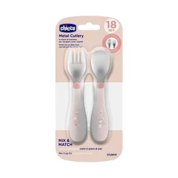 CHICCO SET  - METALNA VILJUŠKA I KAŠIKA PINK 18M+ 