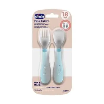 CHICCO SET  - METALNA VILJUŠKA I KAŠIKA BLUE 18M+ 