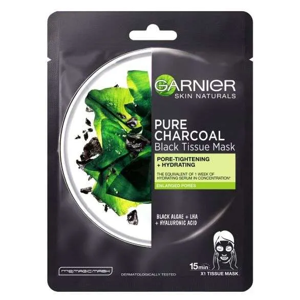 GARNIER MASKA ZA LICE PURE CHARCOAL & BLACK TEA PORE REFINING TISSUE FACE MASK FOR OILY SKIN 