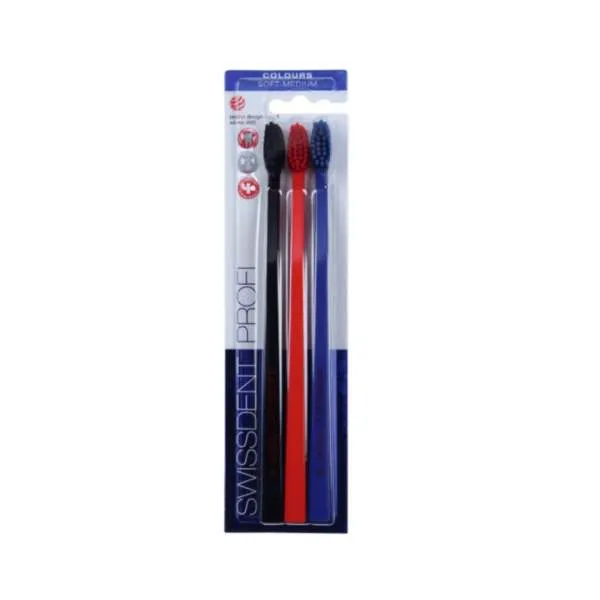 SWISSDENT CETKICA COLOURS SOFT MEDIUM CRNA/CRVENA/TEGET 3/1 