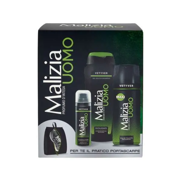 MALIZIA PP SET NC VETYVER DEO/GEL ZA TUSIRANJE/PJENA ZA BROJANJE/NESESER 