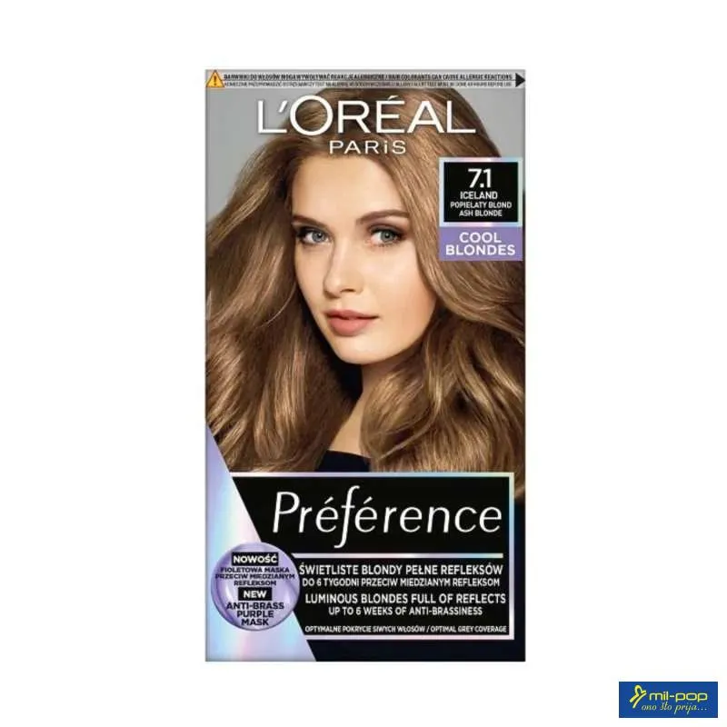 LOREAL PARIS PREFERENCE FARBA ZA KOSU-7.1 ICELAND ASH BLONDE 