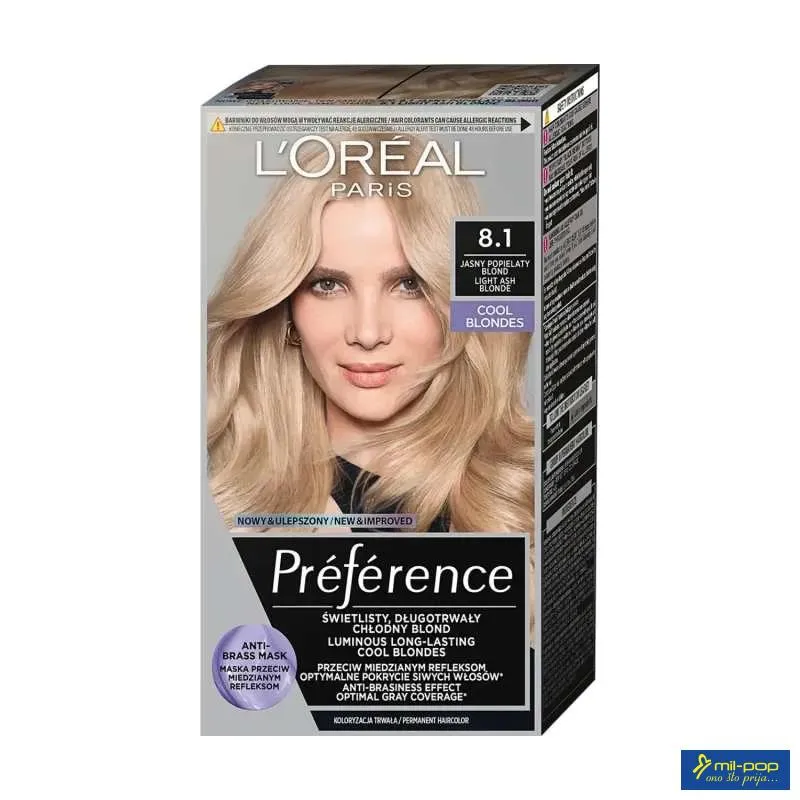 LOREAL PARIS PREFERENCE FARBA ZA KOSU-8.1 COPENHAGEN LIGHT ASH BLONDE 