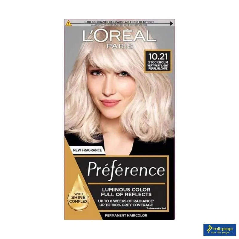 LOREAL PARIS PREFERENCE FARBA ZA KOSU-10.21 STOCKHOLM VERY LIGHT PEARL BLONDE 