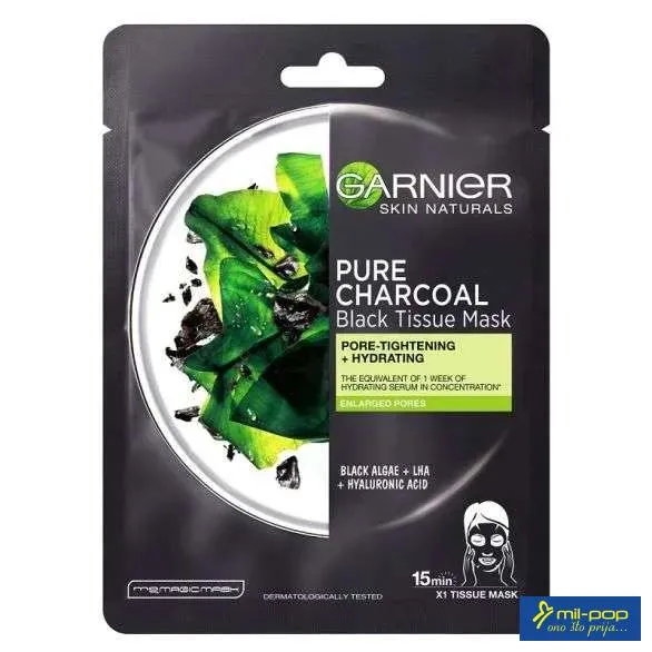 GARNIER MASKA ZA LICE PURE CHARCOAL & BLACK TEA PORE REFINING TISSUE FACE MASK FOR OILY SKIN