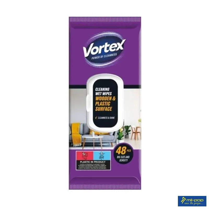 VORTEX VLAŽNE MARAMICE ZA CISCENJE DRVENIH I PLASTIČNIH POVRSINA 48KOM 