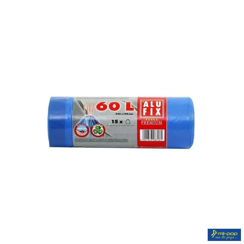 ALUFIX VRECE ZA SMECE SA VEZICOM  LDPE 64X70CM PLAVA 60L/15KOM (20KOM/KARTON) 