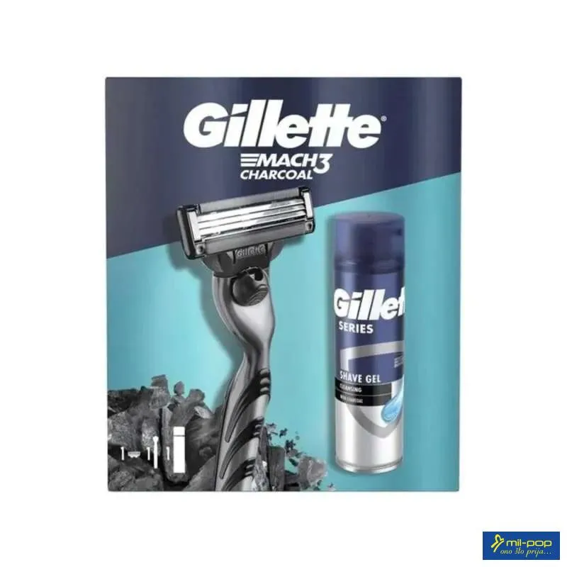 GILLETTE SET GIFT MACH 3 CHARCOL 2UP + SERIES GEL 