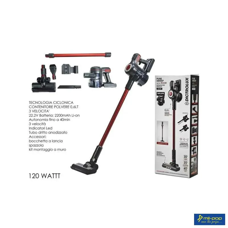 DICTROLUX BEŽIČNI ŠTAPNI USISIVAČ PURE SWEEP 2U1 120W 