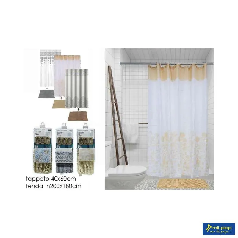 VESTI CASA SET ZAVJESA ZA TUŠ 180X200 + PROSTIRKA 40X60CM 