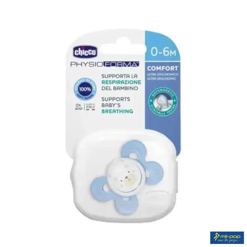 VARALICA PHYSIO SILIKON 0-6M 1/1 0%BPA PLAVA COMFORT 