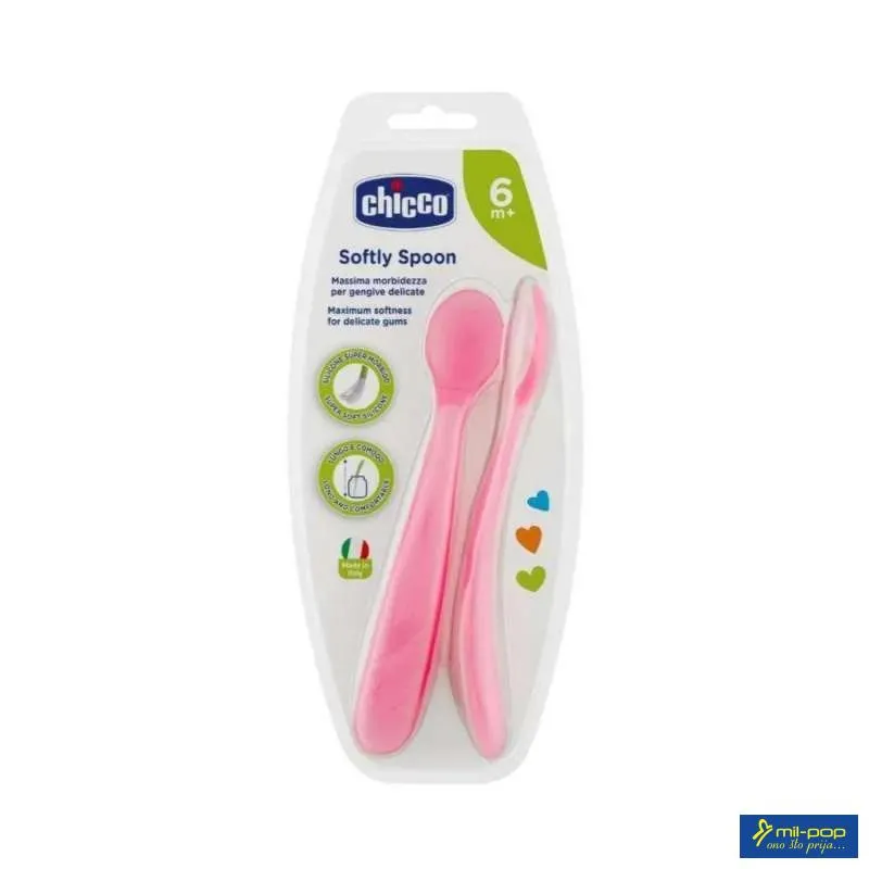 KAŠIKA ZA BEBE SILIKON 6M+ 2/1 PINK 