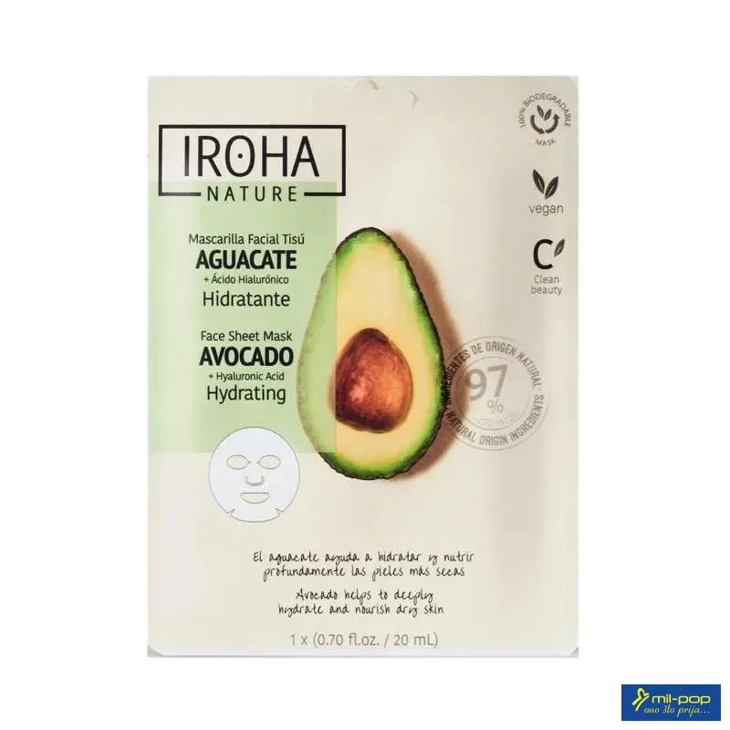 IROHA TISSUE MASKA ZA LICE 97% NATURAL AVOCADO HYDRATING 