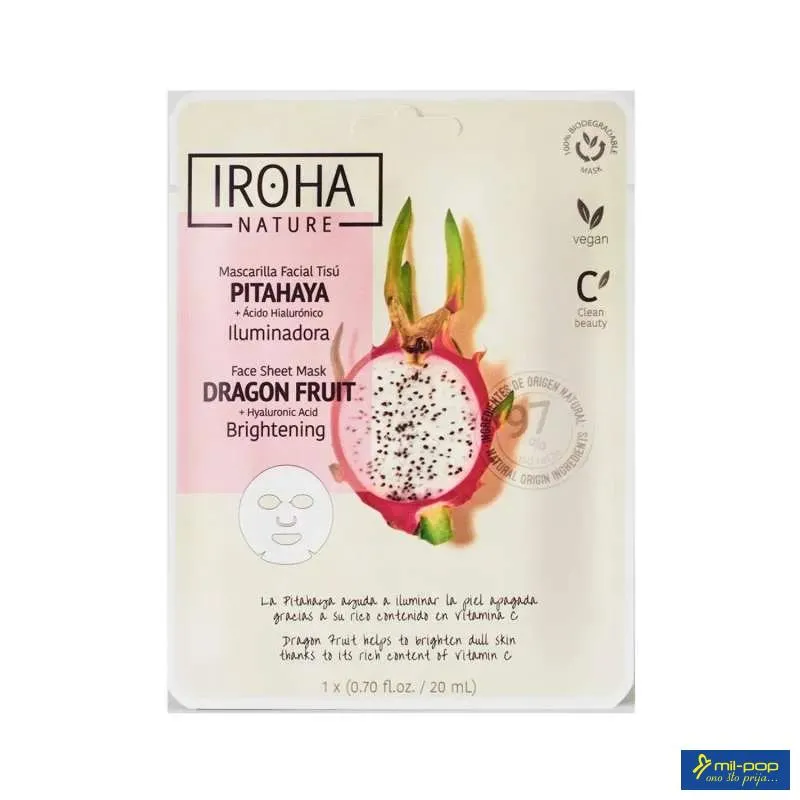 IROHA TISSUE MASKA ZA LICE 97% NATURAL DRAGON FRUIT BRIGHTENING 