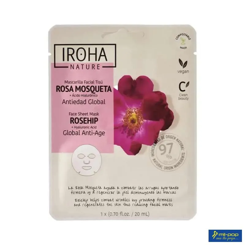 IROHA TISSUE MASKA ZA LICE 97% NATURAL ROSEHIP GLOBAL ANTI AGE 