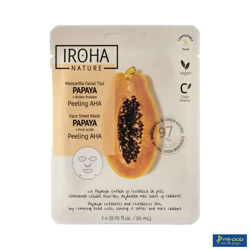 IROHA TISSUE MASKA ZA LICE 97% NATURAL PAPAYA PEELING AHA 