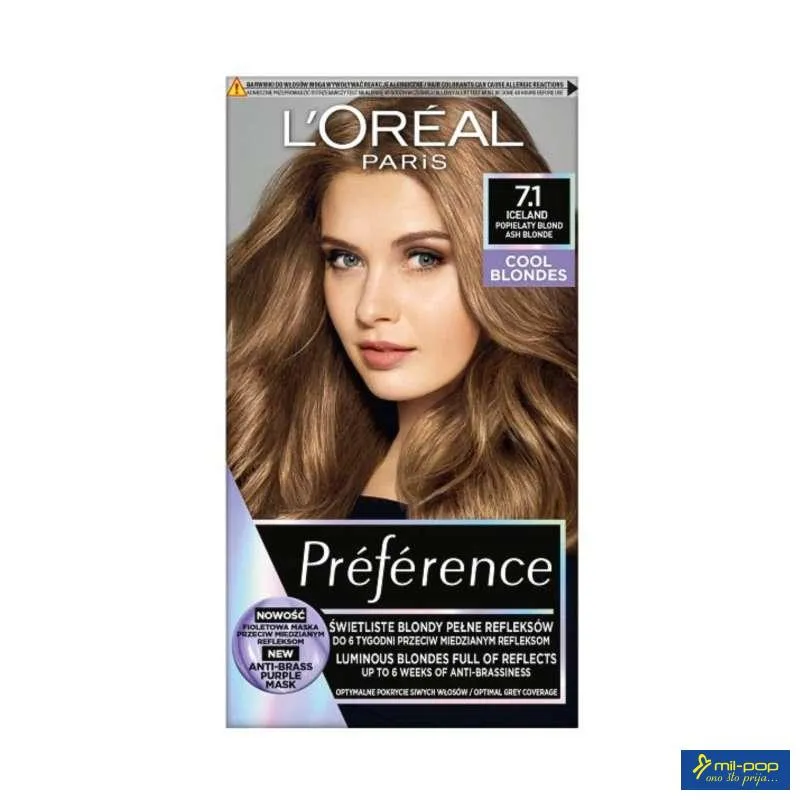 LOREAL PARIS PREFERENCE FARBA ZA KOSU-7.1 ICELAND ASH BLONDE 