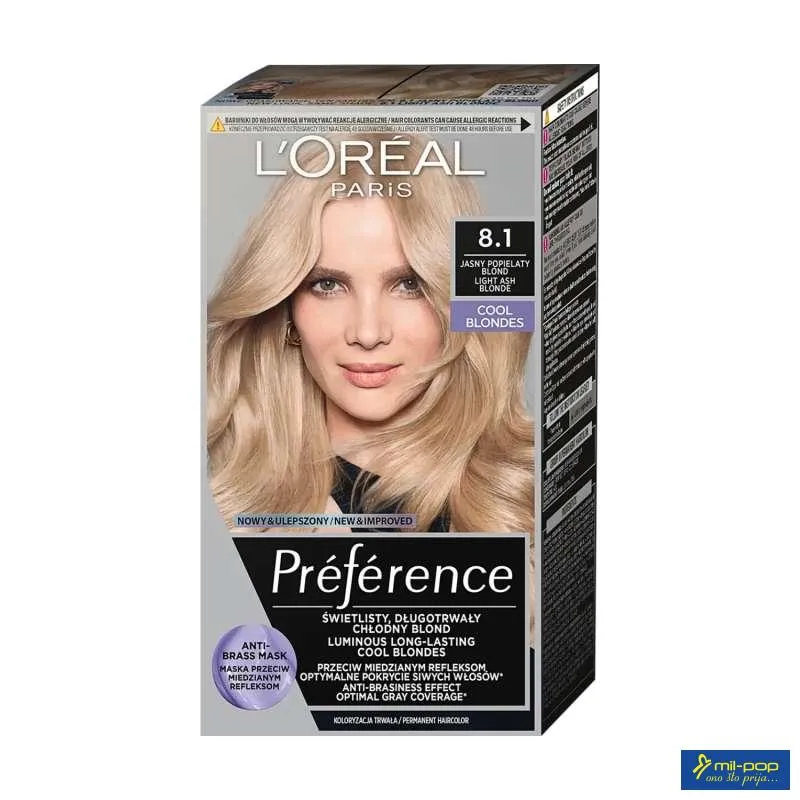 LOREAL PARIS PREFERENCE FARBA ZA KOSU-8.1 COPENHAGEN LIGHT ASH BLONDE 