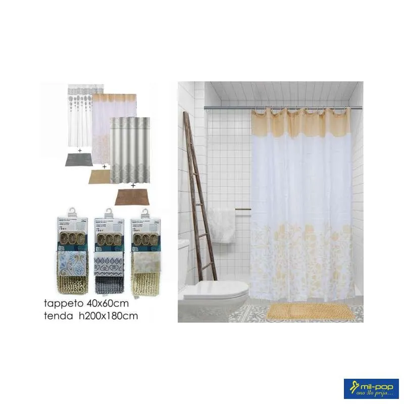 VESTI CASA SET ZAVJESA ZA TUŠ 180X200 + PROSTIRKA 40X60CM 