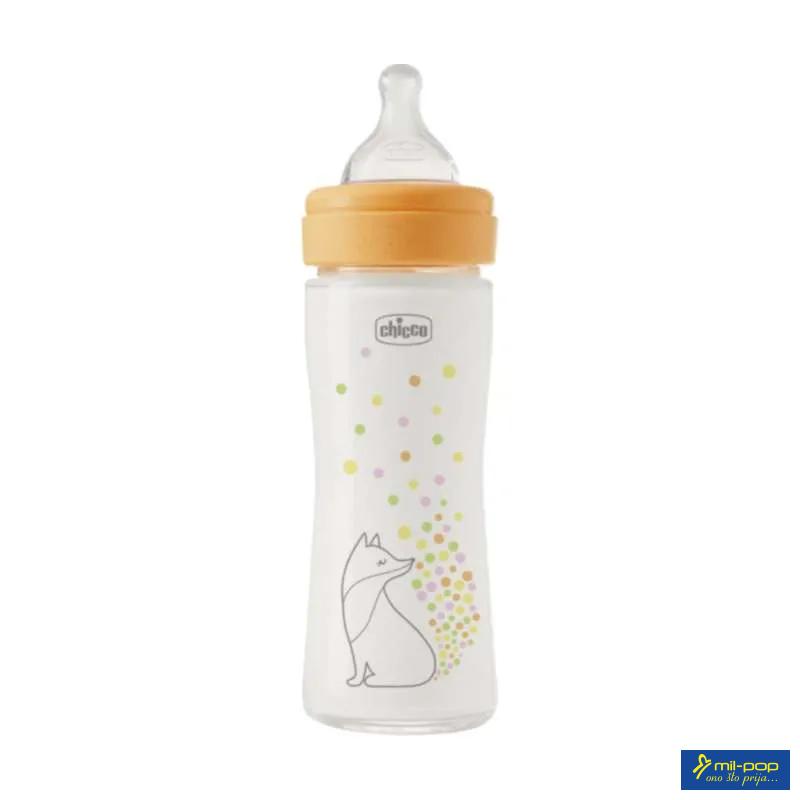 CHICCO FLAŠICA STAKLENA PERFECT EASY 240 ML SILIKON NARANDŽASTA 