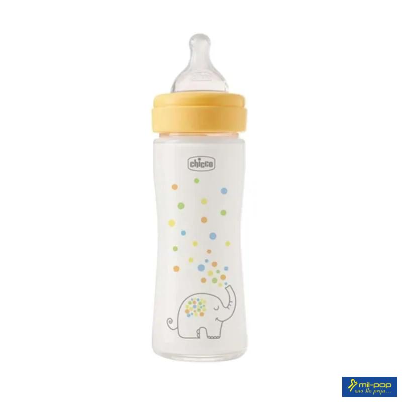CHICCO FLAŠICA STAKLENA PERFECT EASY 240 ML SILIKON ŽUTA 
