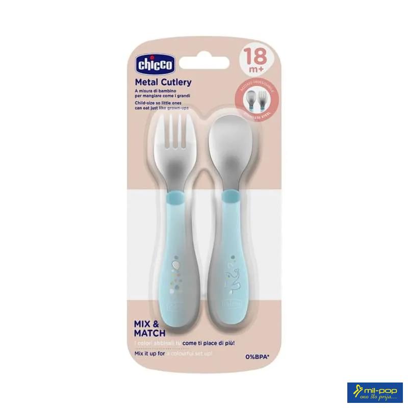 CHICCO SET  - METALNA VILJUŠKA I KAŠIKA BLUE 18M+ 