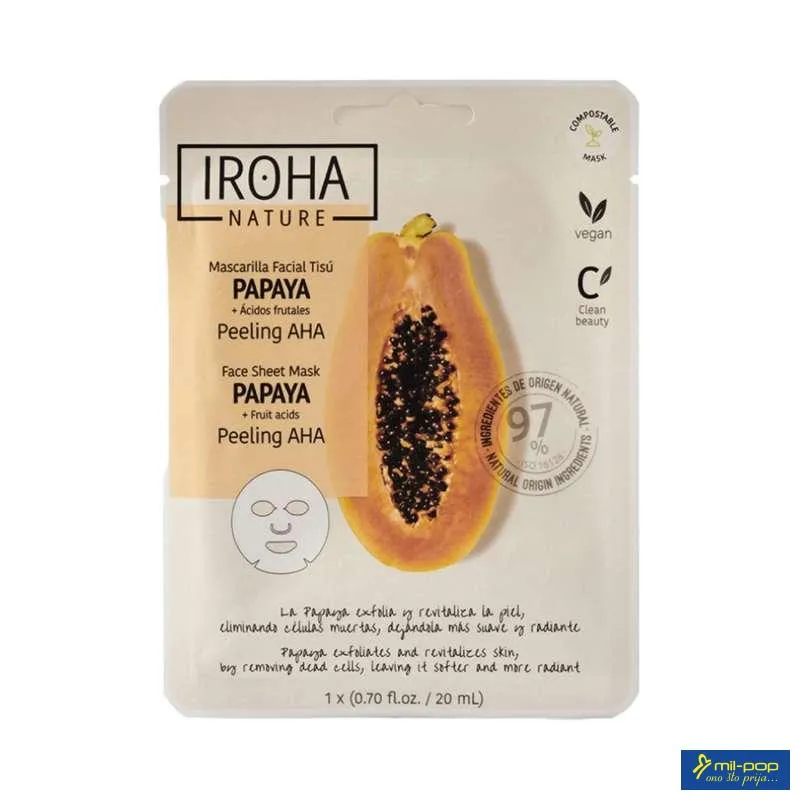 IROHA TISSUE MASKA ZA LICE 97% NATURAL PAPAYA PEELING AHA 